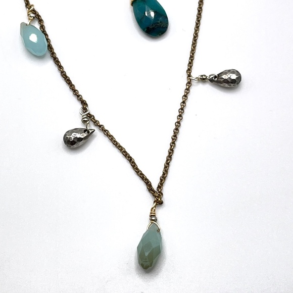 Lucky Brand Gold Tone Faux Turquoise Chain Boho Necklace - Picture 2 of 13